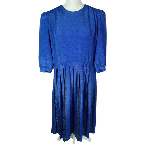 Vintage Dresses & Skirts - Vintage 80s BGB Petites Royal Blue Florette Pattern Secretary Dress Size 10P